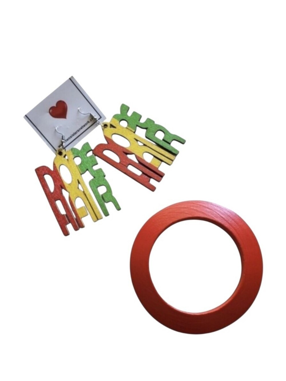 Colorful Wood Earrings and Red Bangle Set